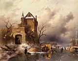 Charles Henri Joseph Leickert Skaters on a Frozen Lake by the Ruins of a Castle painting